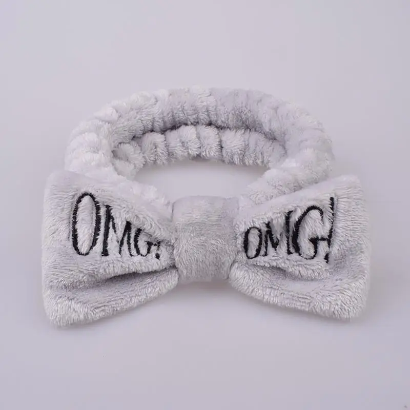 Новое письмо "OMG" Повязки для женщин Flannel Мягкий Лук Повязки Девушки мыть лицо turban Симпатичные эластичные головные уборы аксессуары для волос - Цвет: style1 gray