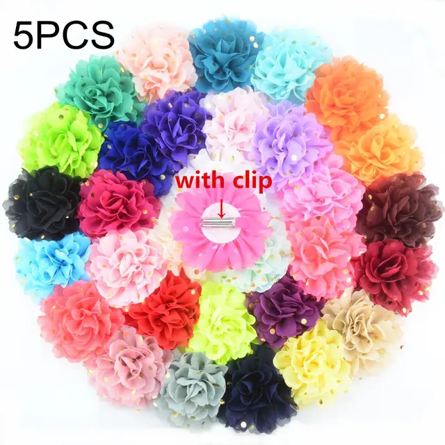 Cute 22 Colors Fashion Baby Girls Mini Chiffon Flowers Hair Clips Sweet Children Hairpins for Kids Hair Accessories N5PCSmixed