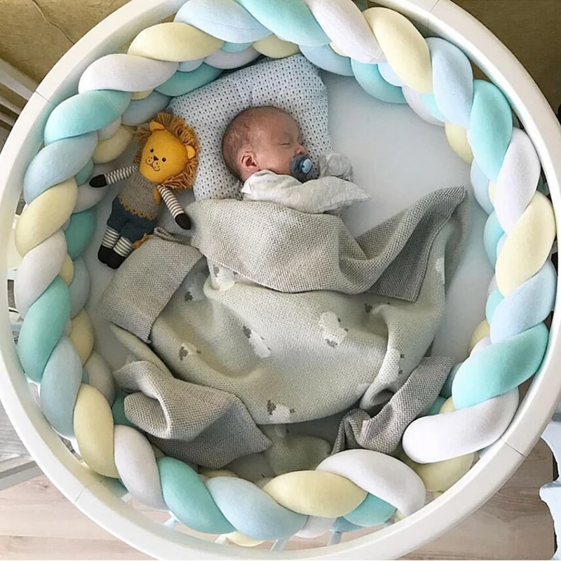 

1Pcs 2.2M 4 Braid Pillow Baby Bed Bumper Crib Bumper Bed Restraint Baby Handmade Nodic Knot Newborn Baby Cot Long Knotted