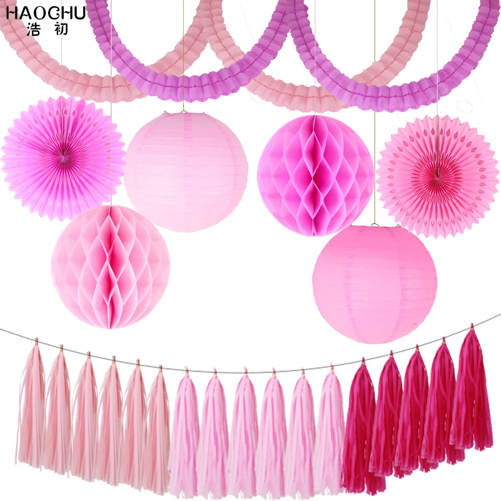 1Set 23pcs Mixed DIY Tissue Paper Tassel/Garland/Lantern/Fans/Honeycomb Balls Party Decorations Wedding Kids Unicorn Birthday