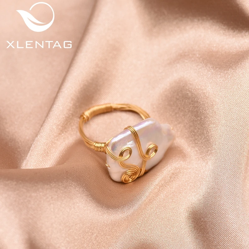 XlentAg натуральный пресноводный кубический барокко Жемчуг Кольцо для женщин