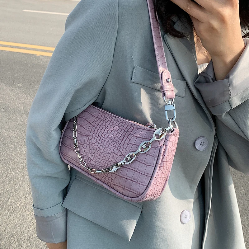 

Vintage Purple Alligator Baguette Shape Bag Luxury Leather Handbag 2020 New Fashion Shoulder Bag Womens Messenger Crossbody Bags