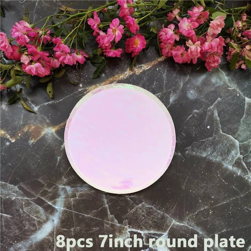 7inhc round plate Радужный цвет круглая плоская одноразовая Праздничная бумажная посуда на день рождения Свадебная тарелка для пикника - Цвет: 7inhc round plate