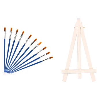

1 Pcs Mini Wooden Cafe Table Number Easel & 10 Pcs Nylon Hair Paint Brush Set Art Painting Supplies