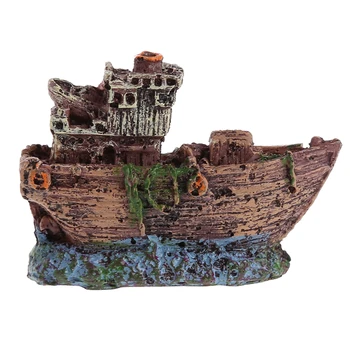 

Aquarium Ornament Sunk Ship Wreck Boat Fish Tank Cave Decor Underwater Resin New