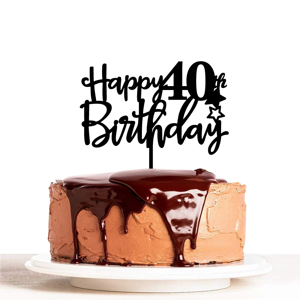 Happy Birthday Cake Topper Decoration Black Gold Silver Color Acrylic Wood Cake Topper Gift 10 16 18 21 30 40 50