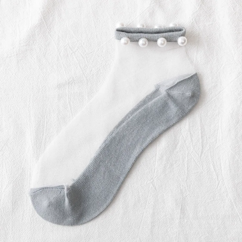 Cotton Socks Womens Socks Women Socks Transparent Socks Breathable Cotton Socks Cute Women Socks Pearl transparent glass Silk thin 1pair=2pcs x344
