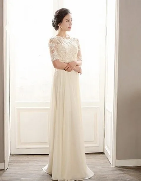 Формальные с кружевной аппликацией бисером шифоновое длинное вечернее платье с короткими рукавами; Верхняя одежда; vestido de festa longo; платья для матери невесты