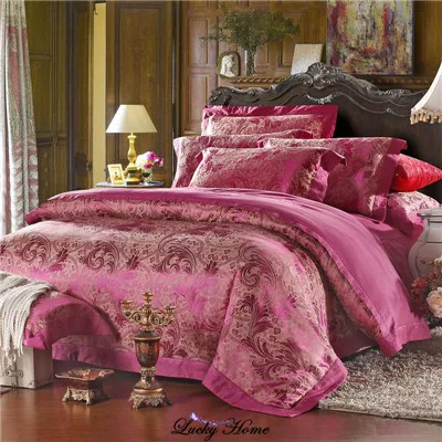 Постельное белье King size с вышивкой, жаккардовое постельное белье для свадьбы, хлопок, пододеяльник, простыня+ пододеяльник+ наволочка - Цвет: LFZL feihong