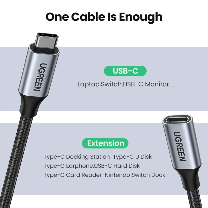Удлинительный кабель UGREEN USB C штекер гнездо Type удлинитель Thunderbolt 3 для Nintendo Switch MacBook