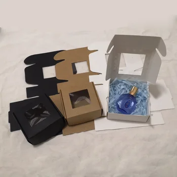 

10pcs/lot Small Kraft paper packaging box with window,cardboard handmade soap box,mini personalized craft paper jewelry gift box