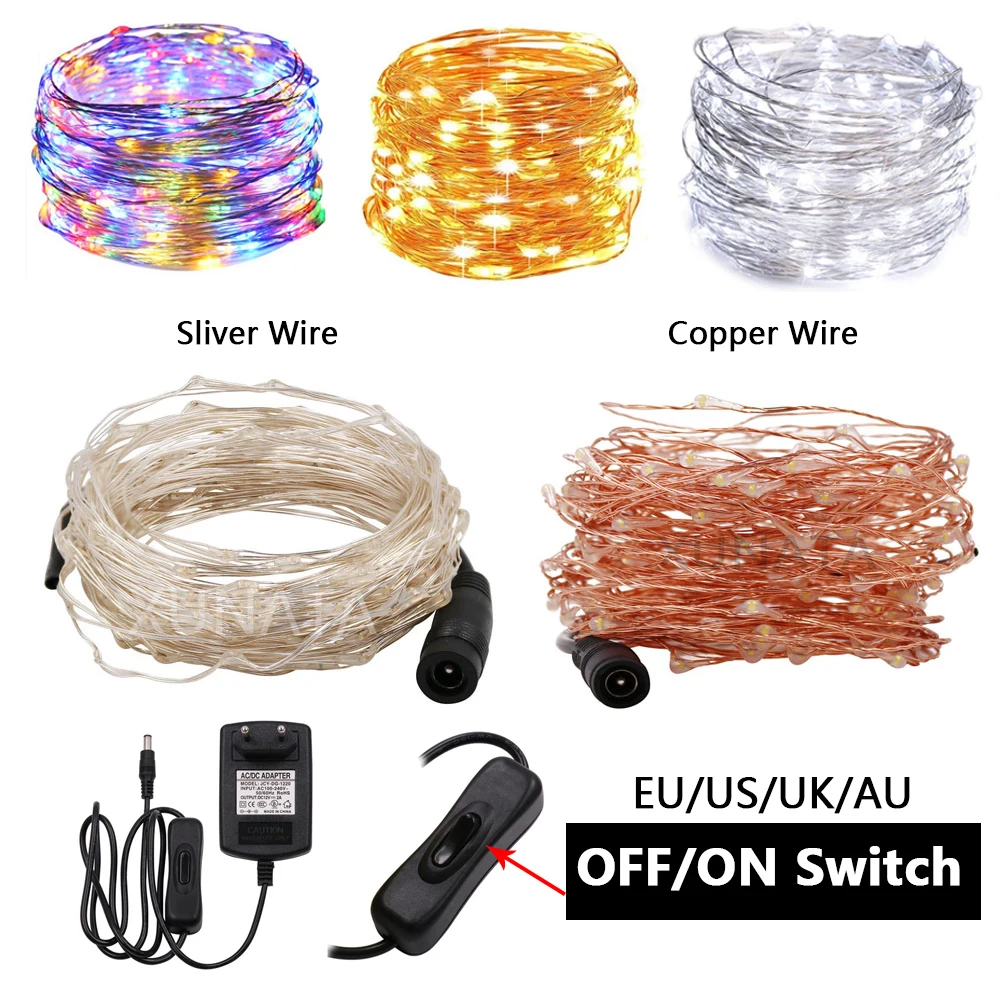 thumbnail image 1 of Guirnalda de luces LED de 10 m, 20 m y 30 m con alambre de cobre, guirnalda navideña para decoración de exteriores con fuente de alimentación de 12 V para bodas, 1 of 4