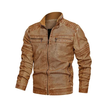 

2020 Autumn New Men's Casual PU Leather Jacket Large Size Stand Collar Old Leather Jackets Male Motorcycle Zipper 6xl Coats