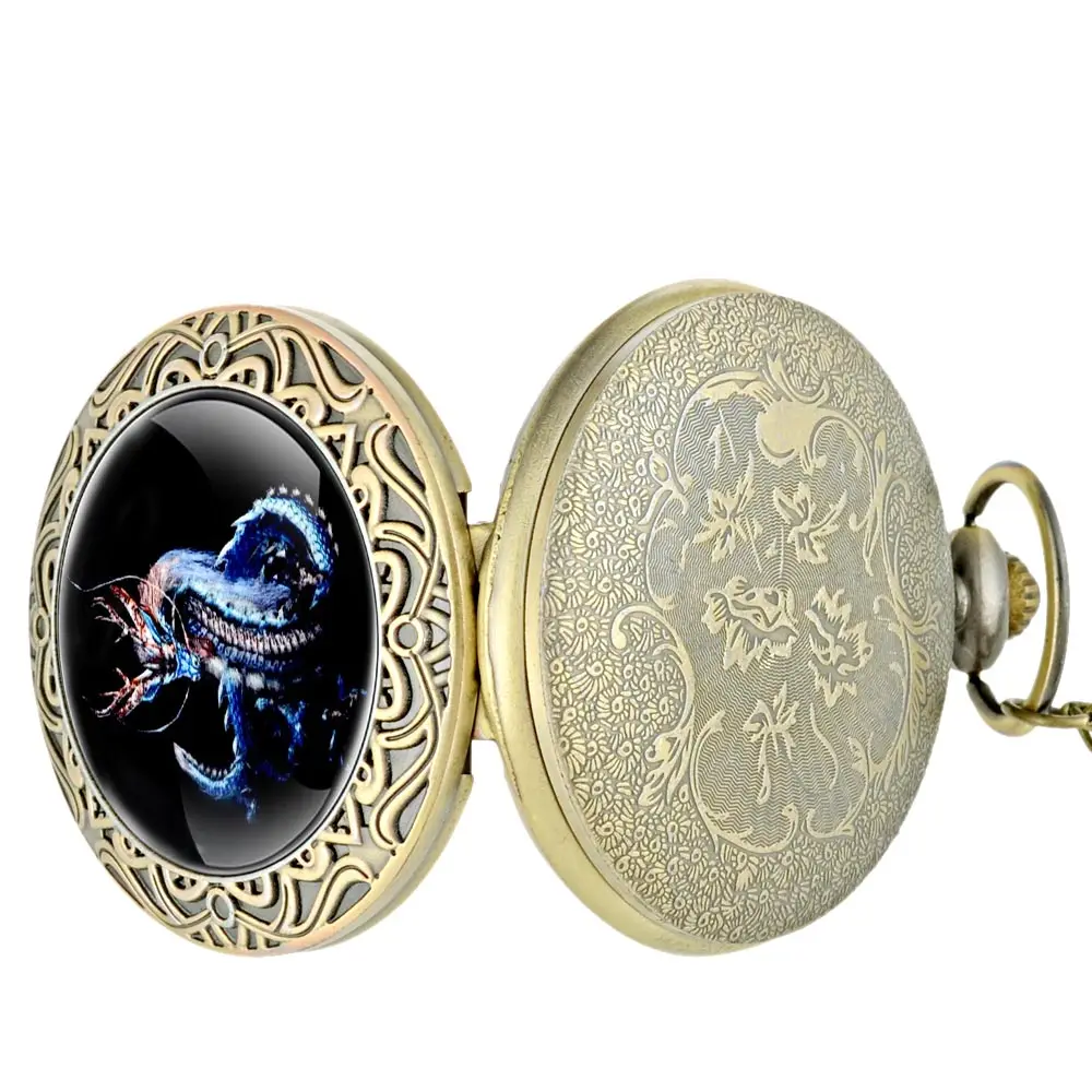 IBEINA Vintage Bronze Steampunk Dragon Quartz Pocket Watch Classic Men Women Necklace Pendant Gift
