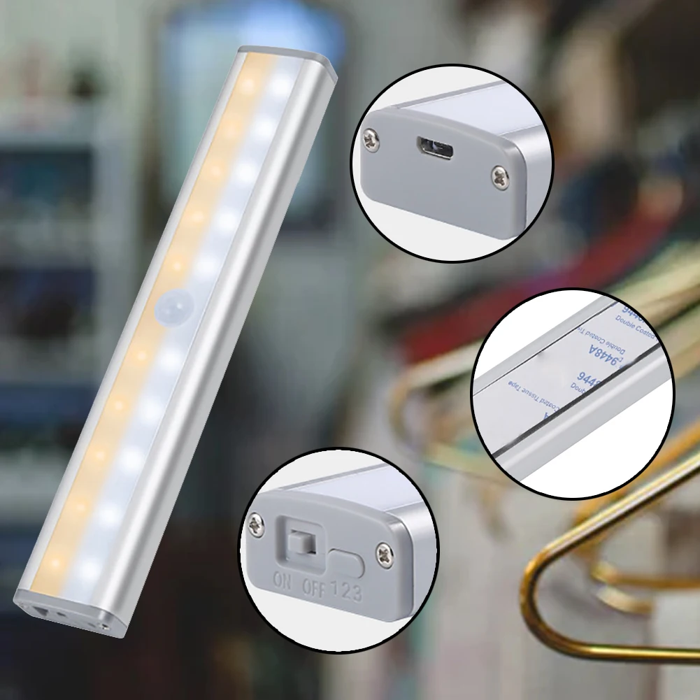 Автоматический датчик движения 20LED шкаф съемный на батарейках USB перезаряжаемые шкафы палка-на стене для дома, выдвижного ящика Шкаф светильник