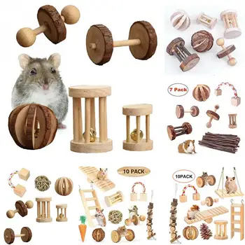 Playing Teeth Care Wood Rabbit Molar Birds Exercise Small Animals Parrot Balls Bell Mini Chew Toys Set Hamster