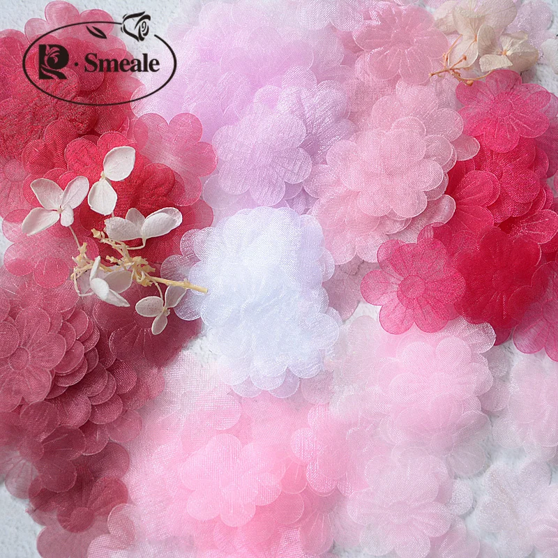

100PCS Transparent Snow Yarn Flower Accessories DIY Handmade Wedding Veil Decorative Tulle Flowers Dress Making Material RS2635