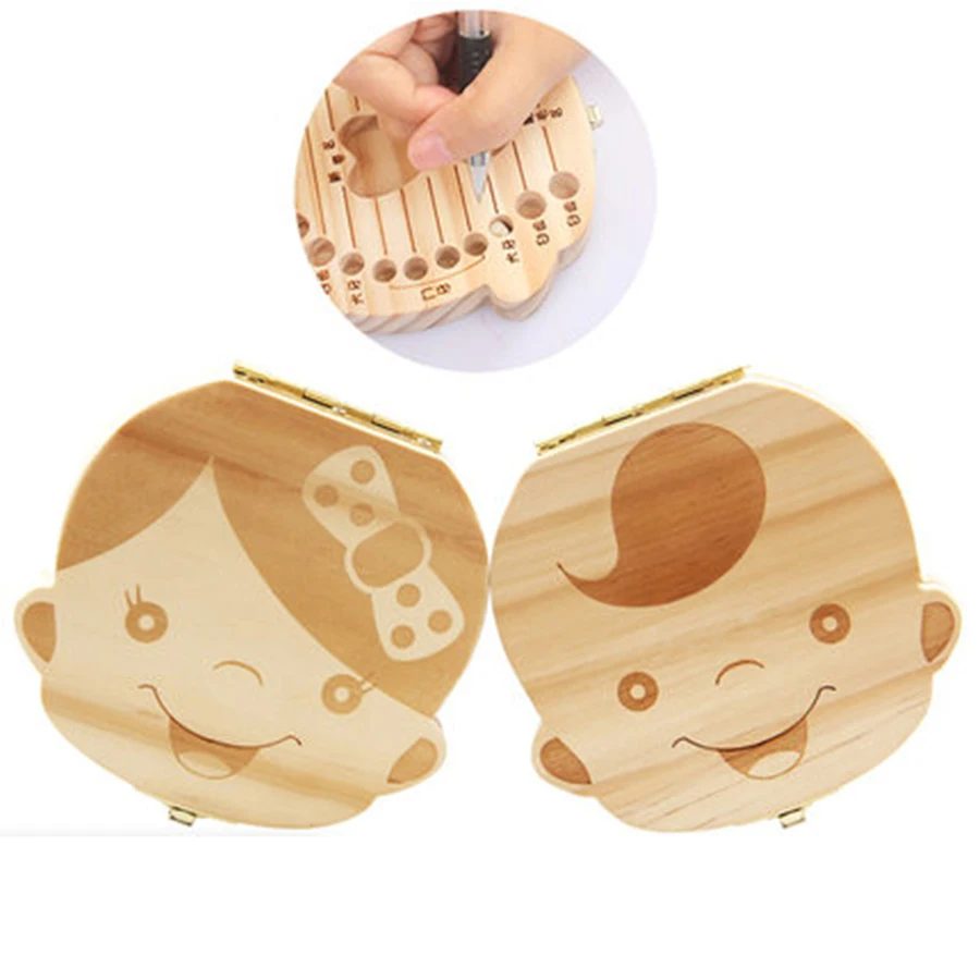 Teeth-Box Organizor Wooden Baby Tooth Collector Umbilica French/russian Text Lanugo Optional
