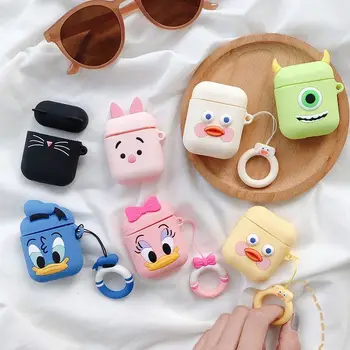 

Bluetooth Earphone Case For AirPods Case Cute 3D Cartoon Kawaii For Airpods 1 2 TWS Soft Protect Cover with Finger Ring Strap