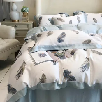 

European american design feather bedding set,twin full queen king single double home textile bed sheet pillow case duvet cover
