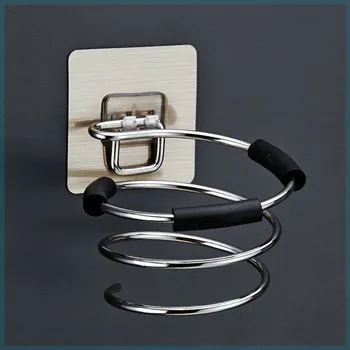 

Hair Dryer Holder Blower Organizer Adhesive Wall Mounted Nail Free No Drilling Stainless Steel Spiral Stand For Bathroom