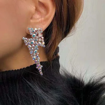 

European and American fashion ultra flash alloy rhinestone geometry shape long style temperament earrings party party jewelry