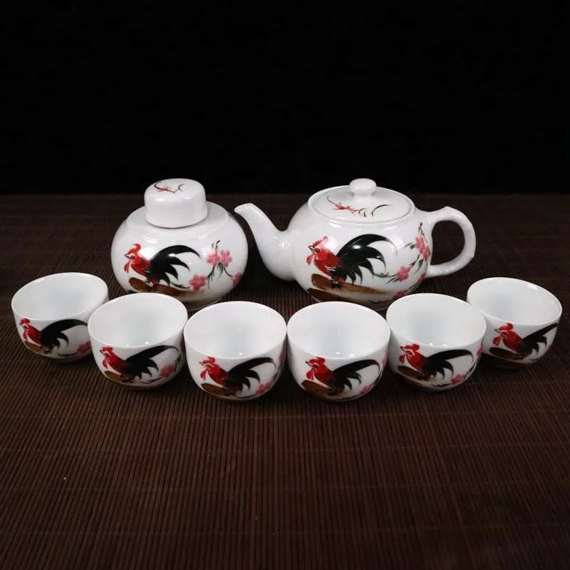 Набор из 8 предметов чайный набор фарфоровый чайник с рисунком цыплят чайная