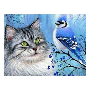 

DIY Diamond Embroidery Cross Stitch Cat and Bird Diamond Painting Cross Stitch Full Round Drill Decoration Gift