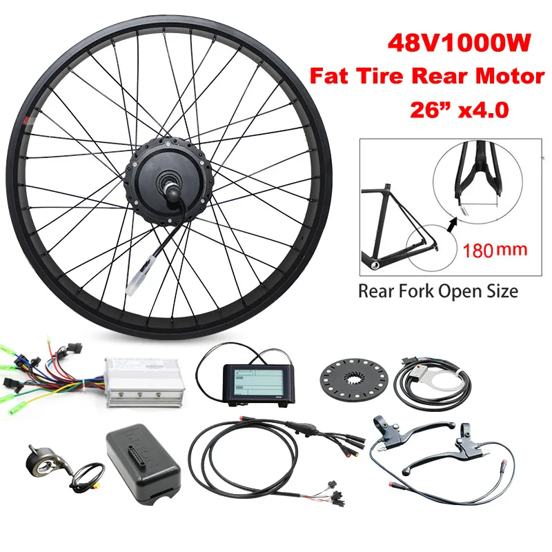 Fat Bike 48 в 1000 Вт Задняя Ступица двигателя комплект для переоборудования электрического велосипеда e велосипед комплект Fat Tire 2" 26" 4,0 мотор ebike bicicleta eletrica - Цвет: 26inch 1000w 180mm