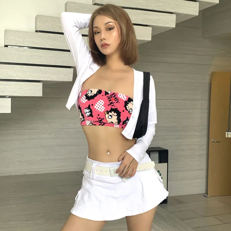 short skirt Women Harajuku Low Waist Mini Skirt Punk Gothic Skull Waistband Hot Girl Black White Denim Skirt Kawaii Culotte Skirts Plus size tennis skirt