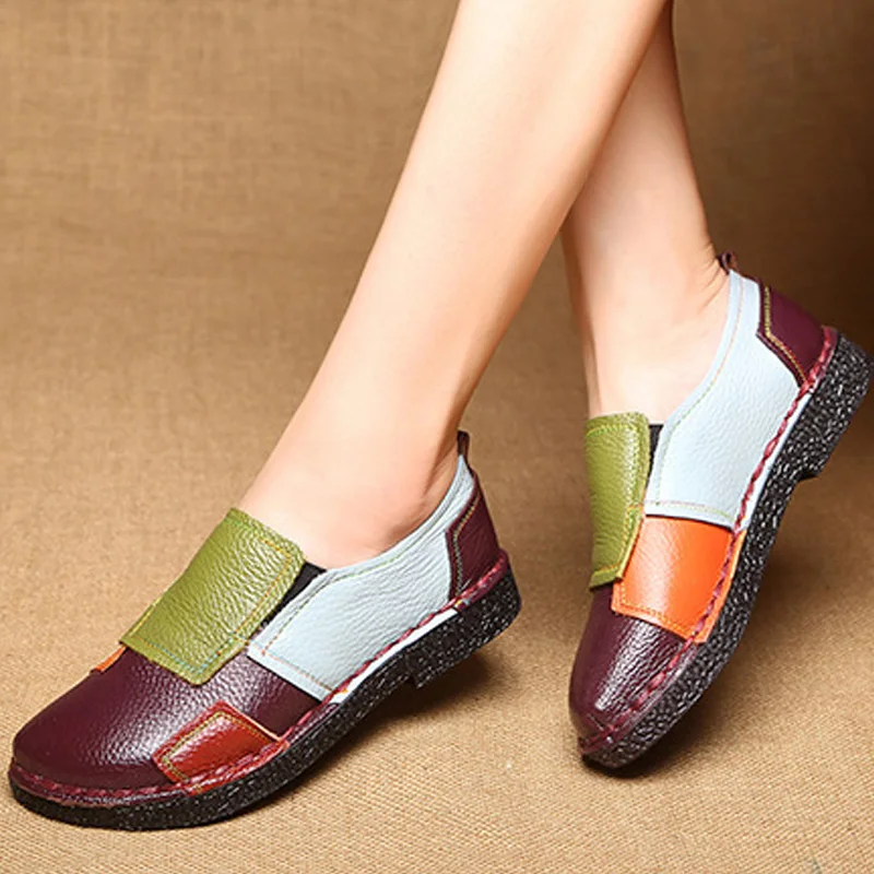 Дизайнерская обувь; женская обувь из натуральной кожи на плоской подошве; женская обувь на плоской подошве; Разноцветные мокасины; женская обувь; балетки размера плюс - Цвет: 2098-purple