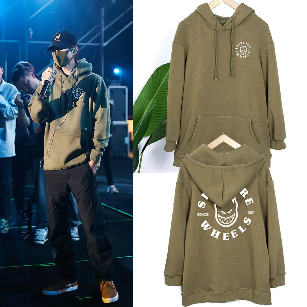 Aulead Army Green Hoodies Sweatshirts Autumn Winter Men Women Fleece Pullovers Couple Hooded Tops Concert Clothes Oversized 50cs | Женская