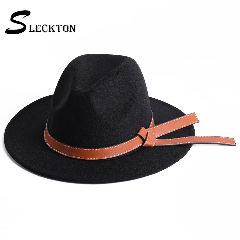 

SLECKTON Fashion Fedoras Hats for Women Casual Girl Panama Jazz Cap Ladies Woolen Top Hat Bowler Men Hats Unisex Gorras S1260