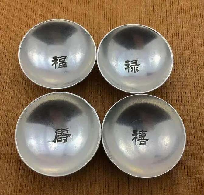 Copper Statue 4PCS China antique handmade MING XUANDE Tibetan silver dragon Bowl FU LU SHOU XI | Дом и сад