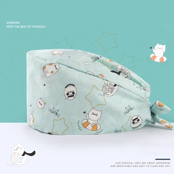 

Cat Surgical Caps Surgeon Anesthesist Midwife Nurse Scrub cap Pattern for Women 100% Cotton with Sweatband Hospital Doctor Hats