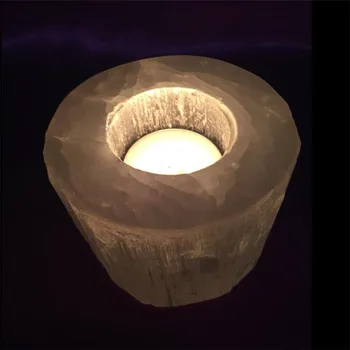 

CHARGED Selenite Crystal Candle Holder Round HANDMADE Mediation Protection Heal