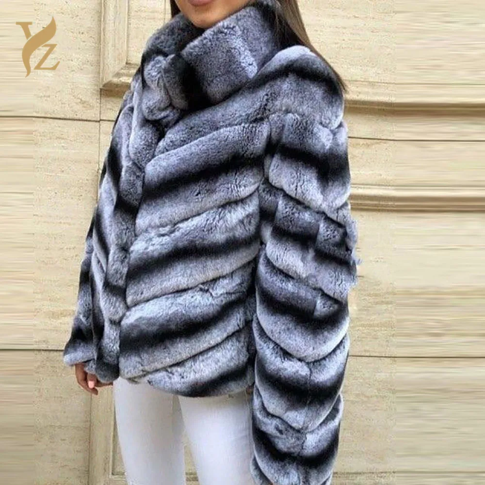 length 60 YZ. FURTURE зимнее пальто Для женщин из натурального меха шиншилла кролик рекс мех из, внутренняя отделка из кроличьего меха на зиму из натурального меха Для женщин куртка из кроличьего меха - Цвет: length 60
