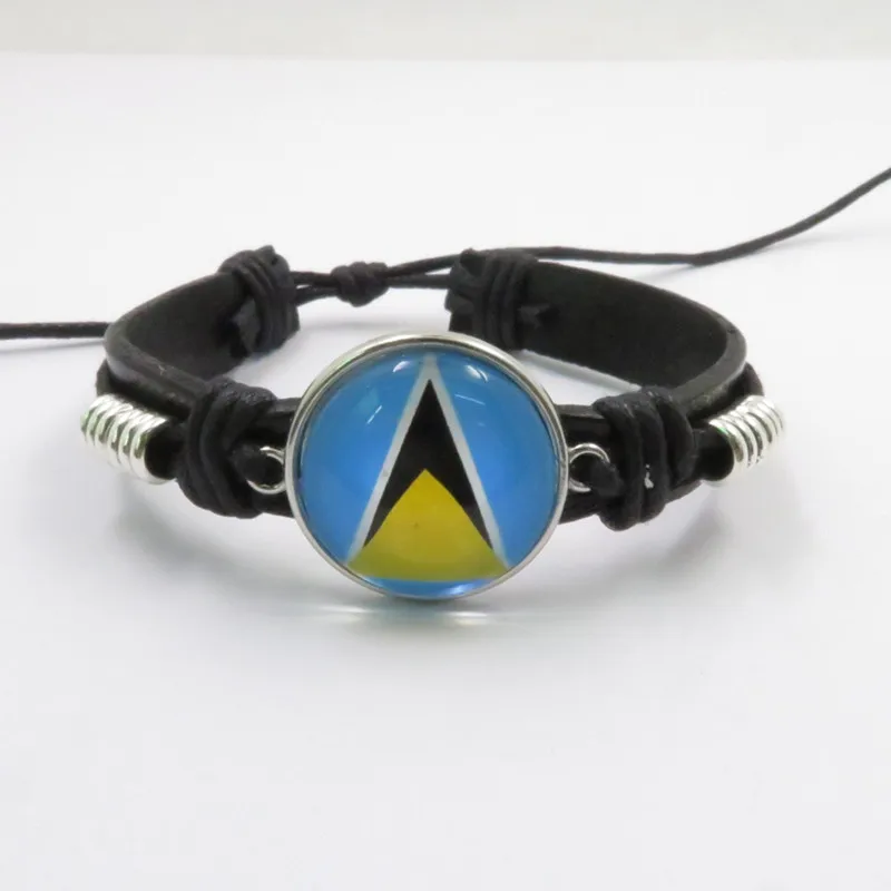st lucia Infinity somalia, Испания, Бразилия, Испания, Бразилия, флаг Люсия, кожаные браслеты для мужчин и женщин, на заказ - Окраска металла: st lucia