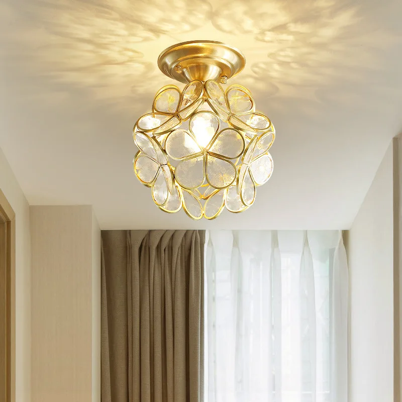 

Creative American Copper Flower Ceiling Light Simple Balcony Bedroom Kitchen Led Ceiling Lamp Gold Bathroom Aisle Loft Lighting