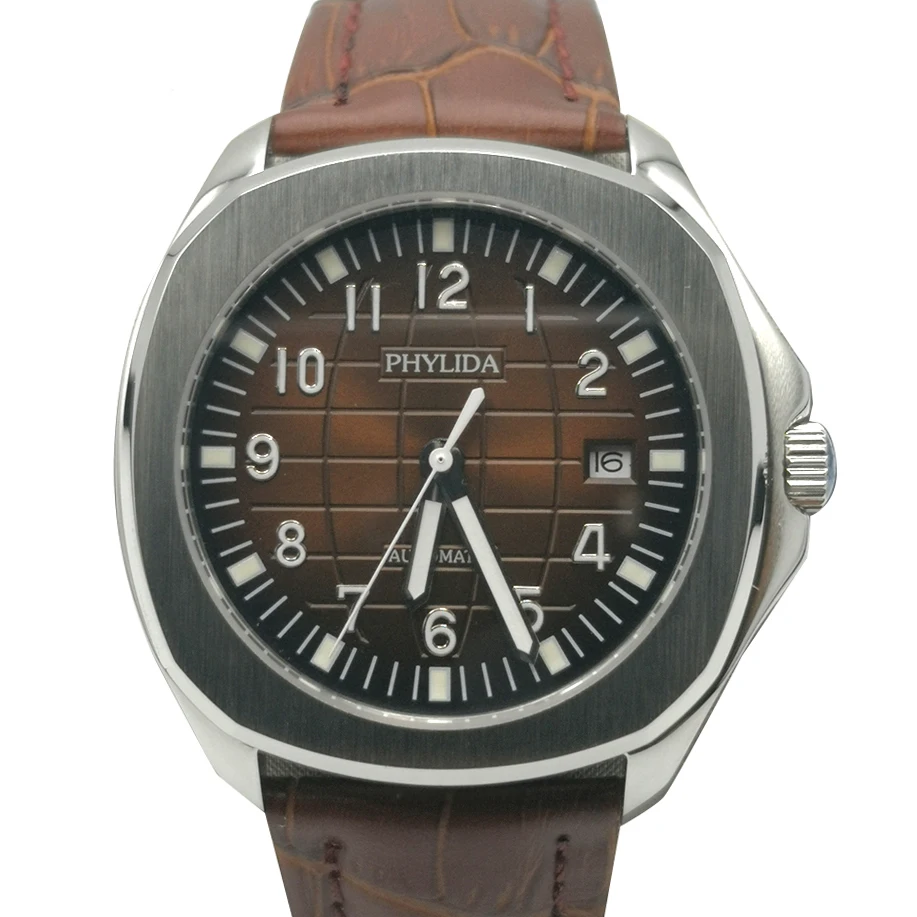 39 мм коричневые мужские часы Aquanaut Homage на заказ наручные автоматические сапфировые кристаллы кожаный ремешок - Цвет: Коричневый