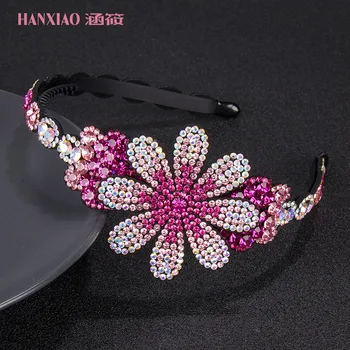 

Ladies Headband Go Out All-match Temperament Flower Hair Band Non-slip Wide-edge Rhinestone Crystal Lady Hairpin Hair Accessorie