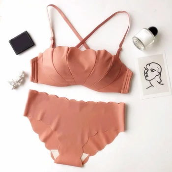 

Seamless Push Up Bra Set Half Cup Gather Wire Free Smooth Padded Bra Bralette Panty Lingerie Set