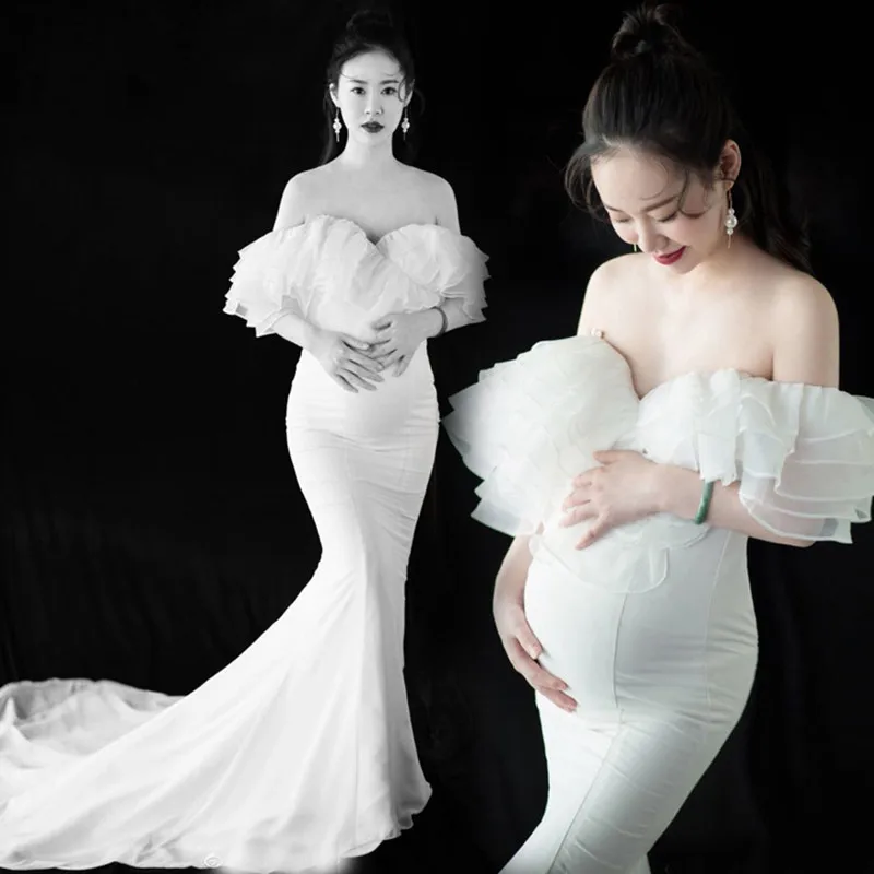 Длинное платье для беременных белое сексуальные реквизиты фотосессии