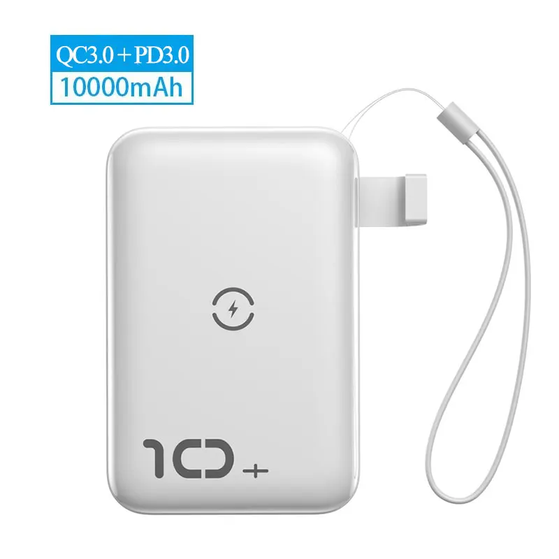 Powerbank White Baseus 10 Вт, беспроводной внешний аккумулятор, 10000 мА/ч, быстрая зарядка, 3,0+ PD3.0, внешний аккумулятор, Беспроводная зарядка, Внешнее зарядное устройство для Xiaomi - Цвет: Powerbank White