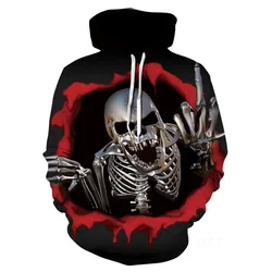 Sudadera con capucha para hombre y mujer, suéter holgado de gran tamaño con estampado 3D de Calavera, estilo Harajuku, informal y divertido, primavera y otoño