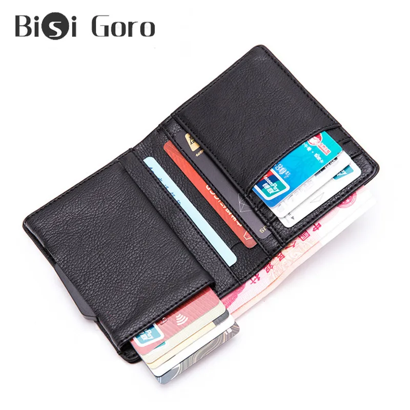 BISI GORO из искусственной кожи RFID модный кошелек алюминиевая коробка Высокое качество Многофункциональный чехол для визиток Pop Up держатель для карт