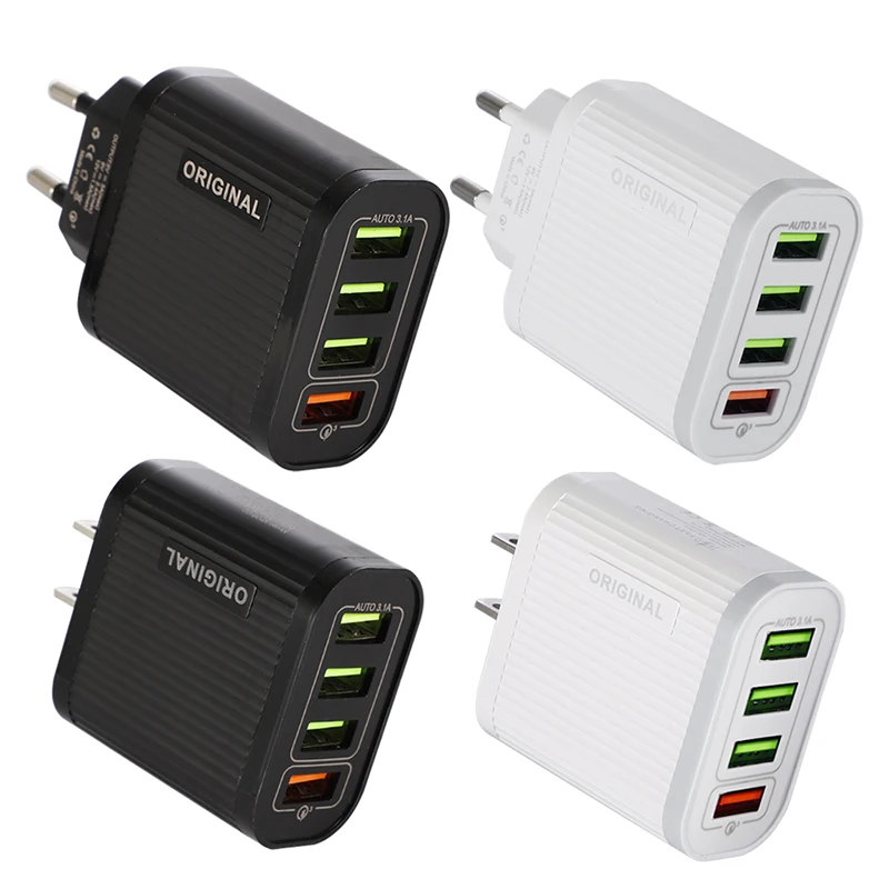 

Quick Charger 3.0 USB Charger for Samsung iPhone Huawei Tablet QC 3.0 Fast Wall Charger US EU UK Plug Adapter 4 Plugs Safety Cha