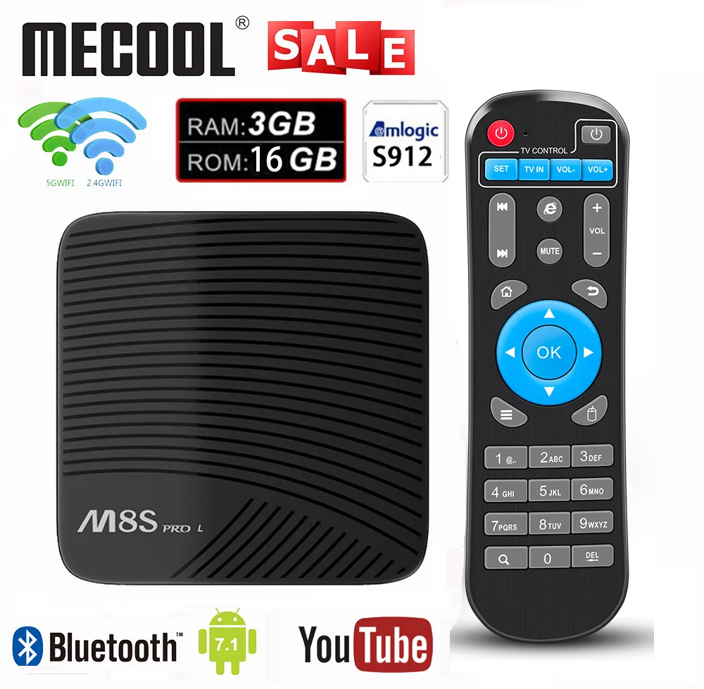 Mecool Smart tv BOX Amlogic S912 Восьмиядерный 3 Гб 16 Гб 2,4G wifi 3D HD tv Android 7,1 M8S PRO L ТВ приемник Android tv Box