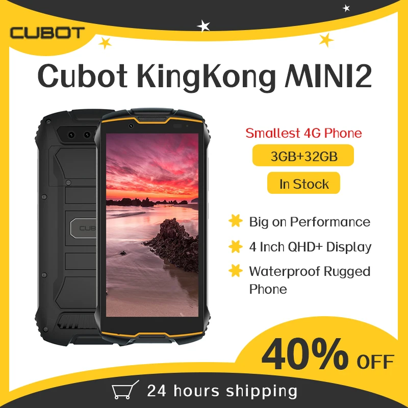 Cubot KingKong MINI 2 teléfono resistente identificación facial 3GB + 32GB 4G LTE 4 QHD + pantalla impermeable Dual-SIM Android 10 13MP cámara MINI teléfono