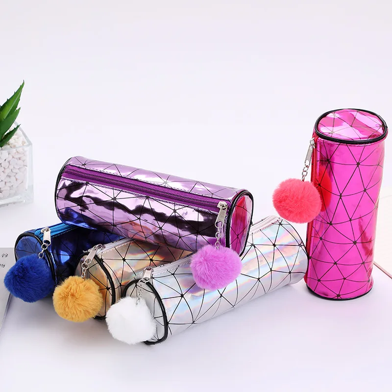 

With Hairball Student Pencil Case Rhombus Pencil Bag Cylinder Stationery Cosmetic Bag Card Package Key Bag Clip Purse